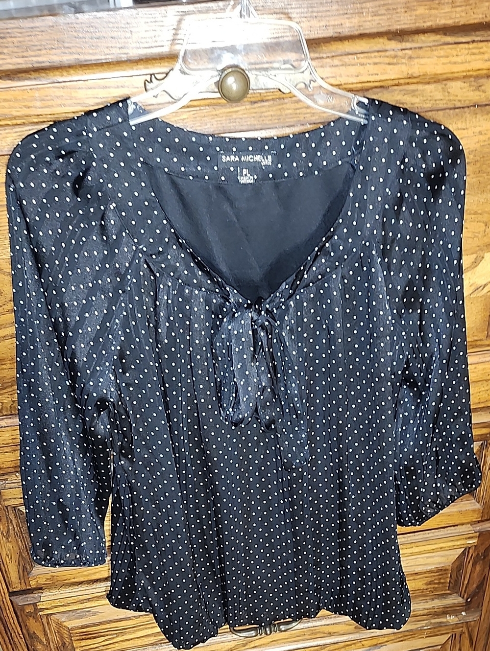 Sara Michelle Black Polka Dot Tie-Front Blouse